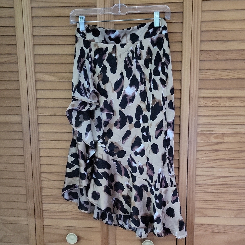 Nasty Gal Collection Leopard Print Asymmetrical Ruffle Hem Skirt Women’s Size 2